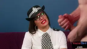 police MILF in uniform watching male masturbation