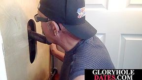 Gloryhole mature DILF blowing and tugging ebony cock