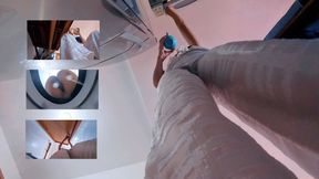 Giantess routine with tiny voyeurs