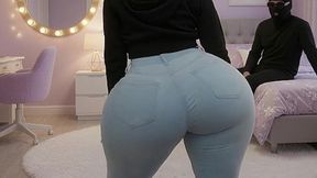 Petite Big Ass Girl in Jeans Dancing for Her Husband