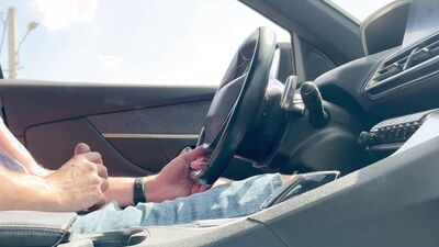 ???? Beenjoy - Big cock masturbation in the car and big cumshot on the side of the road completely naked
