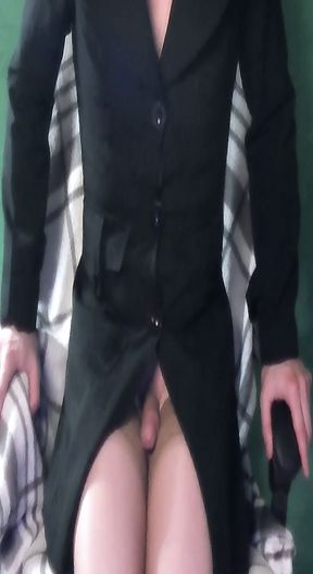 I dildo myself in my trendy trench coat to be humiliated