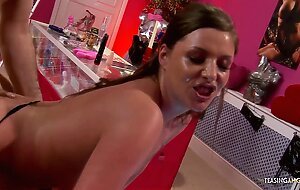 A visit to the sex shop leads Karen Wood on a hot sweaty sex adventure