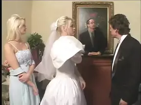 Nice Tits Bride Sucks and Fucks Two Hard Cocks in Bed