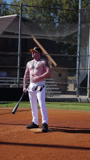 Baseball jock shows big uncut cock
