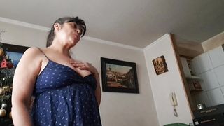 stepson asks stepmom to see her pussy and tits to give himself a handjob