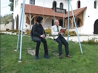Older German strumpets sharing jocks in hawt outdoor fuckfest