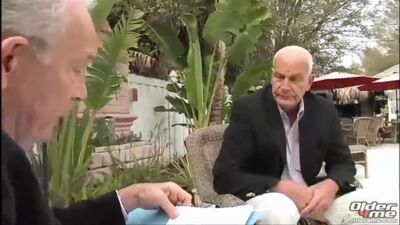 These naughty seniors are having a gay 3some in the bedroom