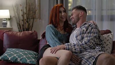 Redhead shemale gets her ass bareback fucked by new dude