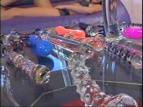 Lucky dude gets sucked by slut while intersting dildos up her ass and pussy
