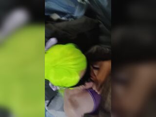 Preggy & blindfolded wife with neon yellow hair teasing a knob with her tongue then creampied
