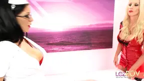 Two gorgeous lesbian nurses check out their new colleague's big tits