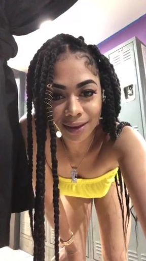 Gorgeous ebony shakes her booty in the locker room