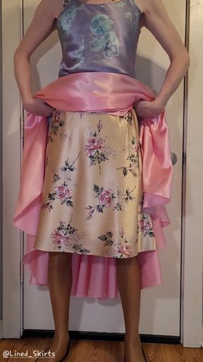 Long formal satin skirt with multiple satin slips. Satin layers