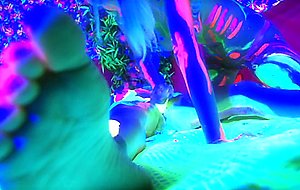 Hot lesbian babes in glow in the dark body paint