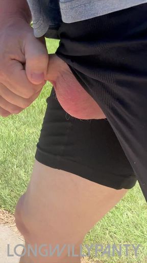 Straight guy out flashing his cock in the hot sun risky dare.