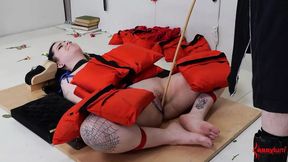 Petite submissive tied up to eat ass and get pussy punished