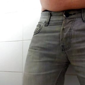 Twink jerk off in public toilet