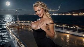 blonde cruise slut in black mini dress: ocean deck tease & massive facial ai generated