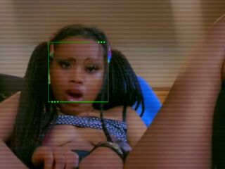 Black Bitch goddess in miniskirt masterbates with Rose toy