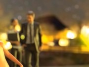 Sexy 3d exhibitionist girl dances and masturbates on the street full of strangers