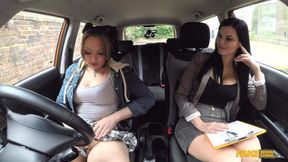 Jasmine Jae gets her driver's test in a wild outdoor fuck frenzy with Crystal Coxxx and her slutty friends