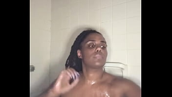 homemade amateur bath time #cumplay with this #blackpussy ebony bathes with toy