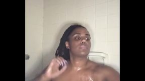 homemade amateur bath time #cumplay with this #blackpussy ebony bathes with toy