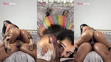 Amadora gostosa cavalgando de vestido colorido (creampie) - Raissa Conte