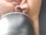 Little Wet Kitty Spreads Her Lips Open Wide on Her Bike Seat Out in Public!