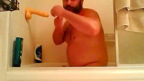 Bearcubwoof shower jerk-off with a dildo