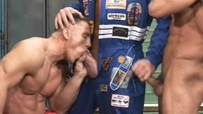 Two Hung Muscle Studs Pound a Young Jock Anal in a Wild
