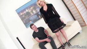 Golden-haired cougar Georgina Grey rides monstrous ebony cock&#x1F32D; while her hubby gazes on.