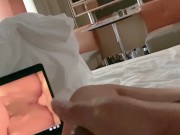 M2F - Cumming with my hotel room door open, watching myself get fucked