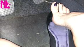 Revving and pedal pumping barefoot in black flats