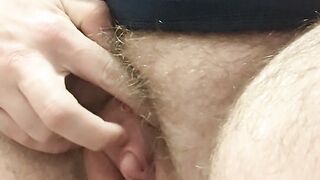 Super-Naughty ftm fondles his tdick in douche while family is in the next guest room
