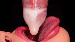 CLOSE UP: HORNY Mouth MILKING All CUM into CONDOM and BROKE IT! BEST Milking BLOWJOB ASMR 4K