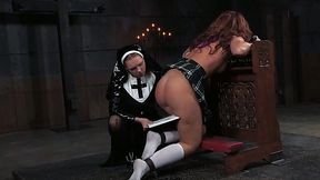 Sweet and sexy redhead lady spanked and teased by wicked nun