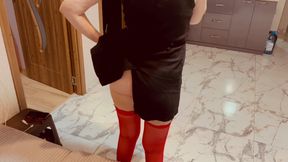 My Stepmom in Red Stockings Turned Me on and Allowed Me to Stick My Into Her. I Finished Right on Her Spiu and Red Panties.