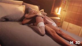 Blonde in white stockings getting fucked on the bed
