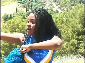 Voluptuous black cheerleader rides big black cock