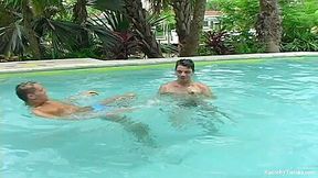 RaunchyTwinks Video: Aiden and Donavan's pool blowjob