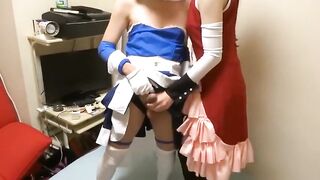 Watch these sissy crossdressers play dress-up in their sexy costumes and get wild with each other
