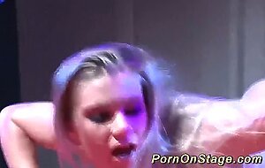busty babe naked on public stage
