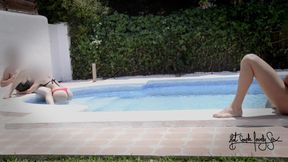 Hot couple has fun at poolside swinger party