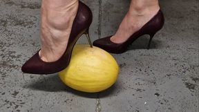 Kat Crushes a Big Watermelon Under Her Sharp Vintage Heels