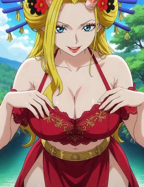 Curvy big-titted beauty shows off her assets in ecchi-style