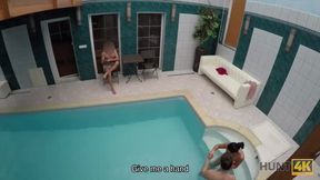 Cuckold doesnt know his lovely brunette sells her