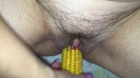 Hairy self-punishment close up