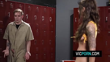 Teen April Olsen caught sniffing panties, agrees to fuck janitor